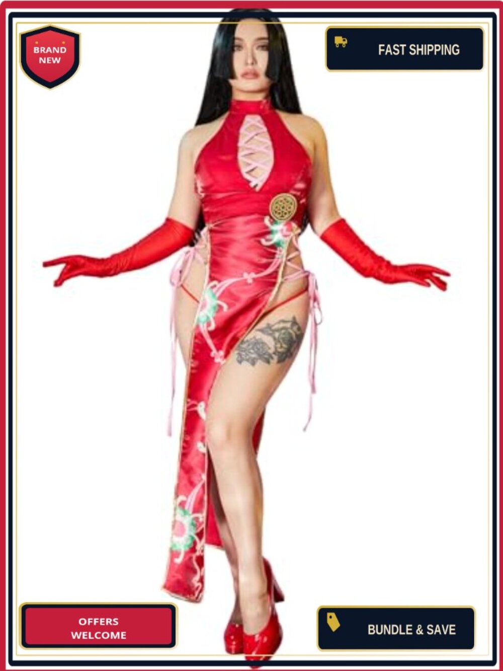 Mobbunny Cheongsam Style Halter High Slit Dress Cosplay Costume